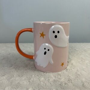 Aldi The Halloween Collection Ghost Coffee Mug Pink Orange White 16 oz Stars